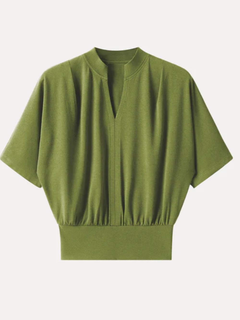 NWT OGL Stand Collar V-Neck Short Sleeve Top Green | Women’s Size M